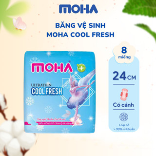 Băng vệ sinh có cánh MOHA COOL FRESH gói 8 miếng, tinh chất bạc hà the mát dễ chịu an toàn cho da