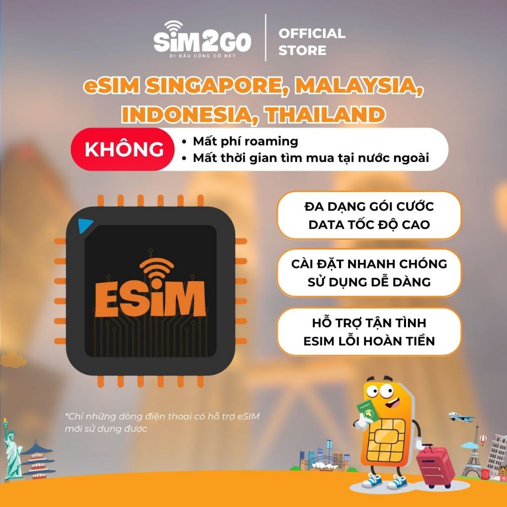 eSIM du lịch Singapore-Malaysia-Indonesia-Thailand (5 - 30 ngày) - SIM2GO