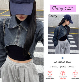 Áo khoác jean croptop CHERRY, vải bò loại đẹp cá tính giá rẻ phong cách đường phố cho nữ T133