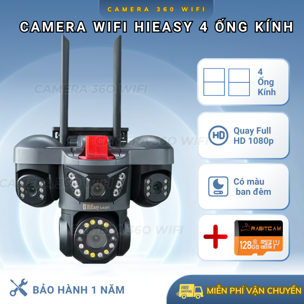 CAMERA 4 ỐNG KÍNH ĐỘC LẬP XEM 4 MÀN HÌNH – DÙNG APP HIEASY – QUAY 360°, ĐÀM THOẠI 2 CHIỀU – CẢNH BÁO CHUYỂN ĐỘNG – BẢO H | BigBuy360 - bigbuy360.vn