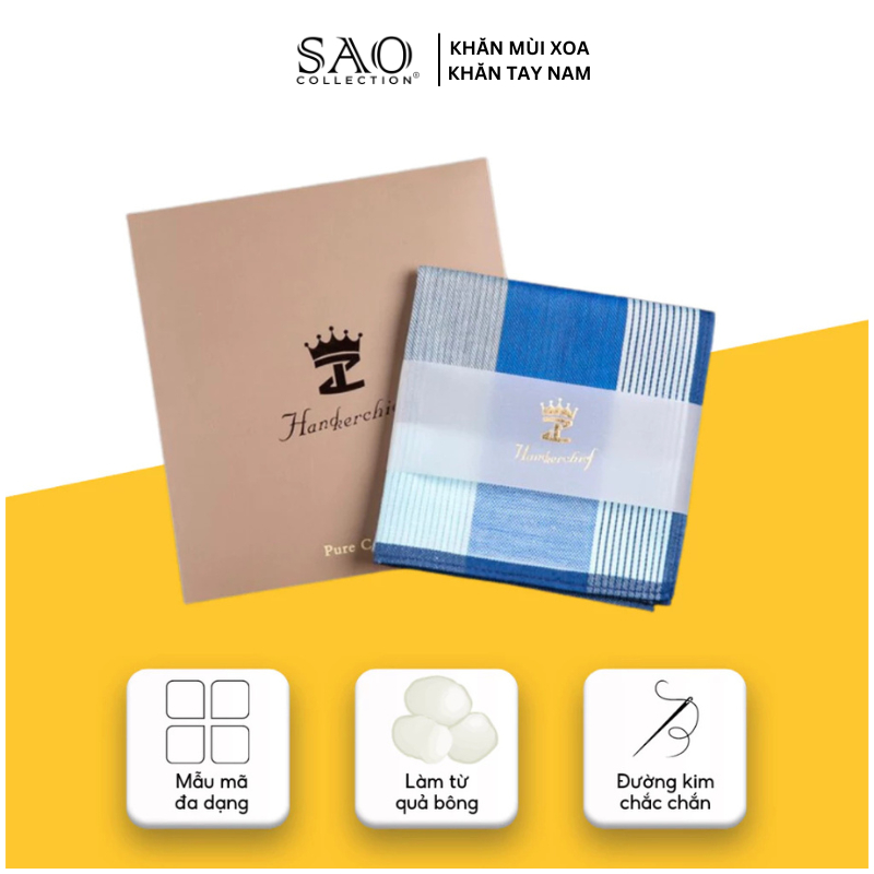 Khăn Mùi Xoa Nam Kẻ Caro Khăn Tay Nam Cotton Mềm Mại Thấm Hút Tốt Lịch Lãm Quý Ông Kèm Hộp Quà Tặng (KMX-L14)