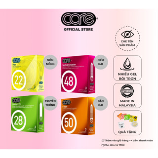  Combo 4 hộp 3 chiếc bao cao su CARE 22 28 48 50 siêu mỏng siêu gai kéo dài thời gian nhiều gel 