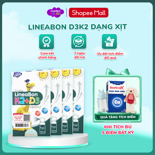 Combo 4 Lineabon D3 K2 Dạng Xịt Tiện Lợi - Hỗ Trợ Hấp Thu Canxi Cho Trẻ [1 lọ - 10ml]