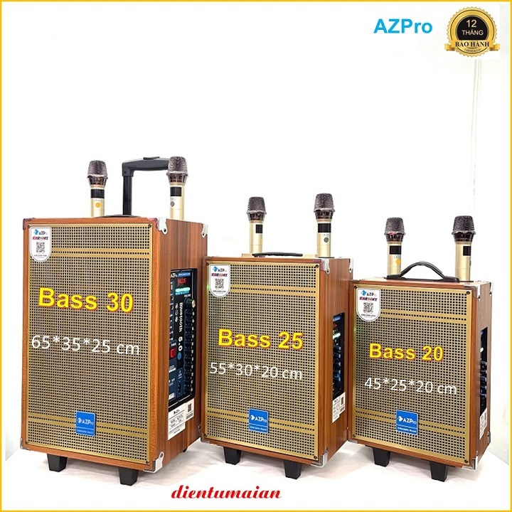 Loa Karaoke Bluetooth chính hãng Azpro full bass 20~30,Kèm 2 mic không dây