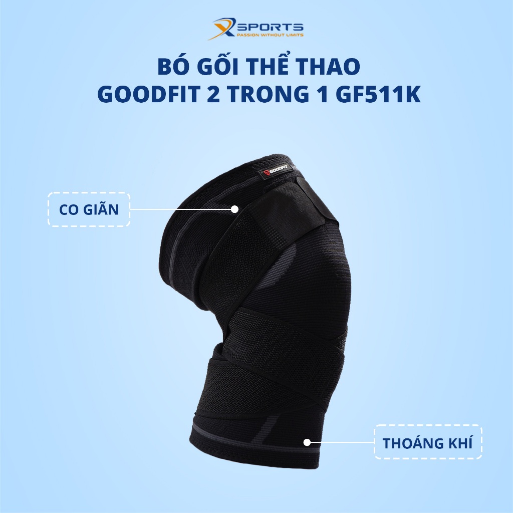 Bó Gối 2 Trong 1 GOODFIT GF511K – Bảo Vệ Toàn Diện, Dễ Mang, Tập Gym,Chạy Bộ
