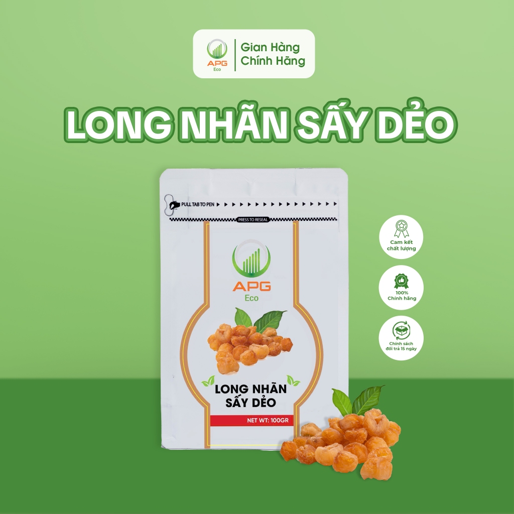 Long nhãn sấy dẻo hữu cơ APG ECO Túi Zip 100Gr| Trái Cây Sấy Dẻo