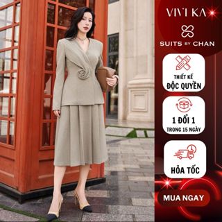 SUITS BY CHAN Áo Vest Nữ Veloura Vest, Chân Váy Lửng Mabel Skirt