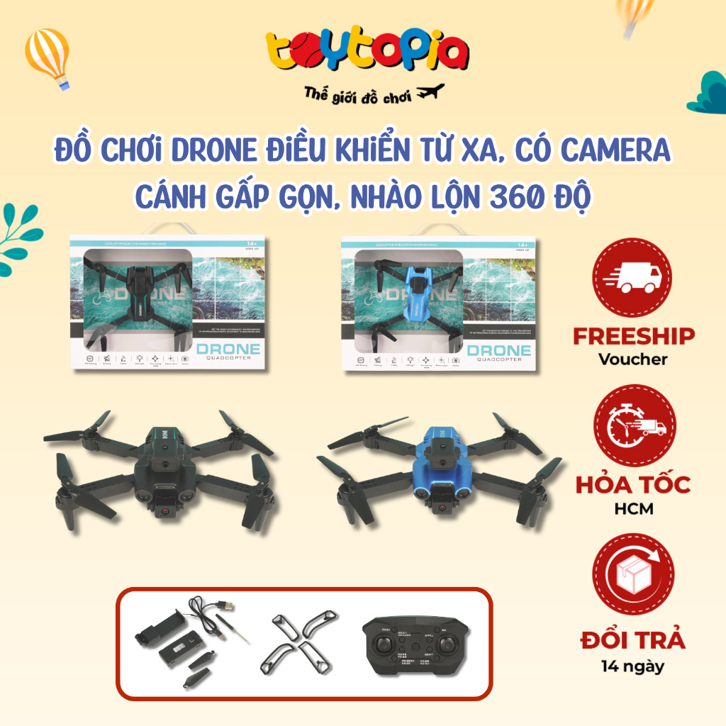Đồ chơi Drone điều khiển từ xa tích hợp Flycam Toytopia, nhào lộn 360 độ có đèn led, sử dụng pin sạc