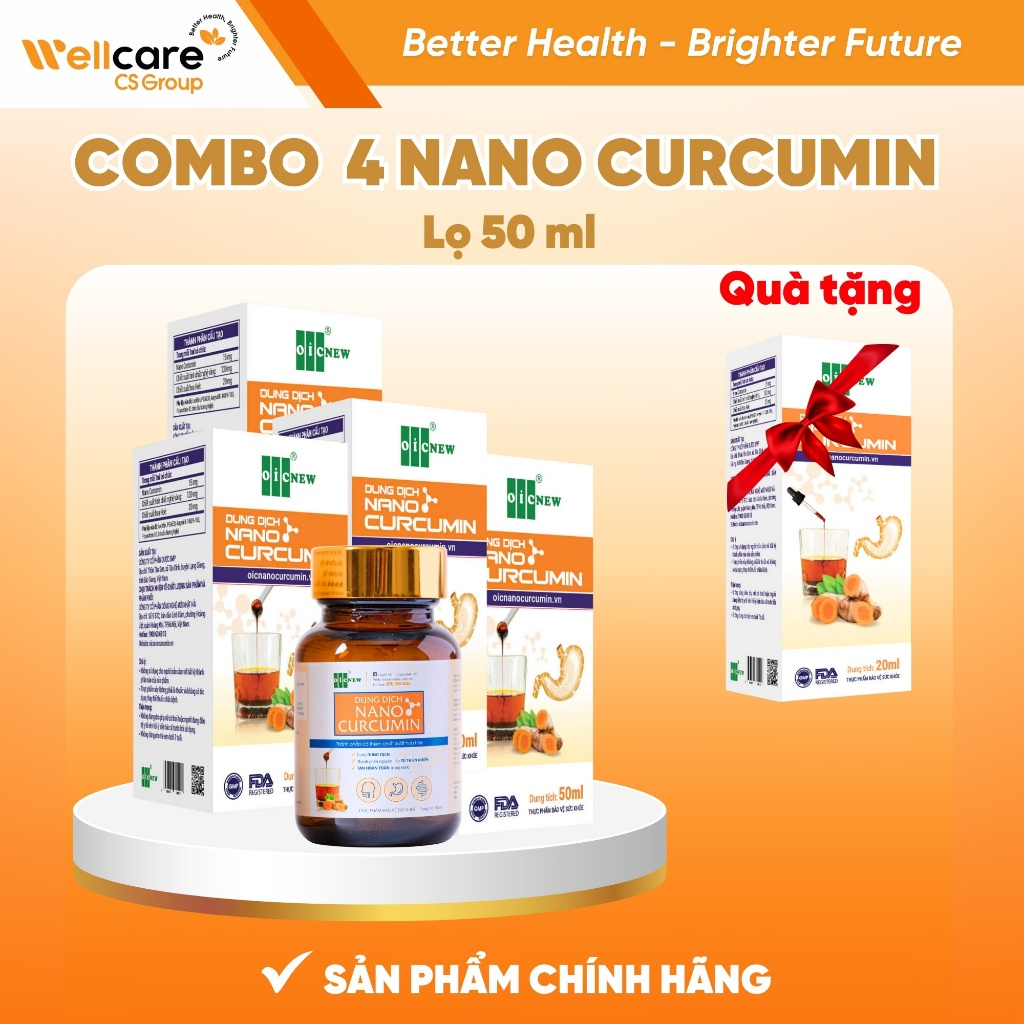 [TẶNG CURCUMIN LỌ 20ml] COMBO 4 Nano Curcumin OIC NEW Wellcare - Lọ 50ml