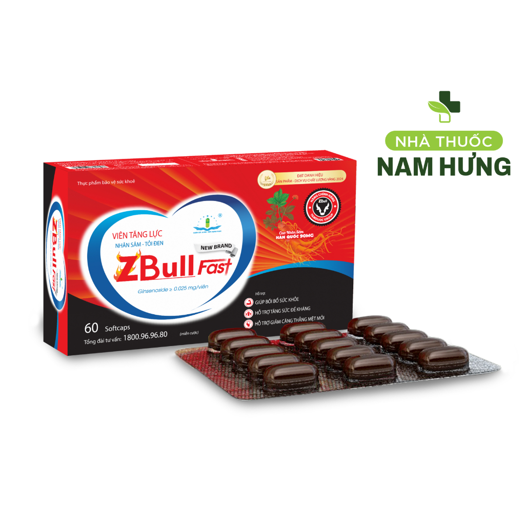 Viên Tăng Lực Nhân Sâm Tỏi Đen ZBULL Fast 4 vỉ x 15 viên
