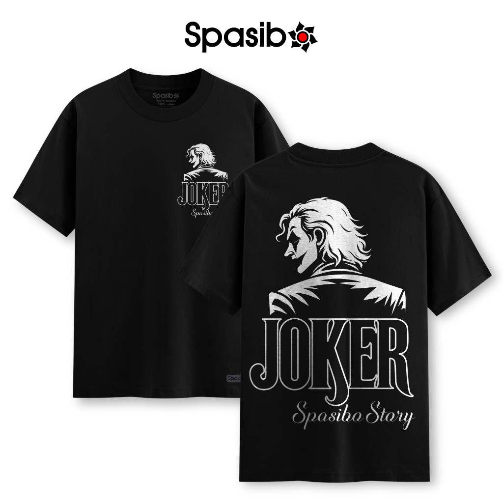 Áo Thun Unisex Oversize Màu Đen In Hình Joker 2 Mặt Spasibo Vải Cotton Co Giãn Thoải Mái Form Đẹp