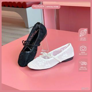 Giày búp bê nữ đế bệt HÀ HUYỀN vải lưới đính nơ - BB737