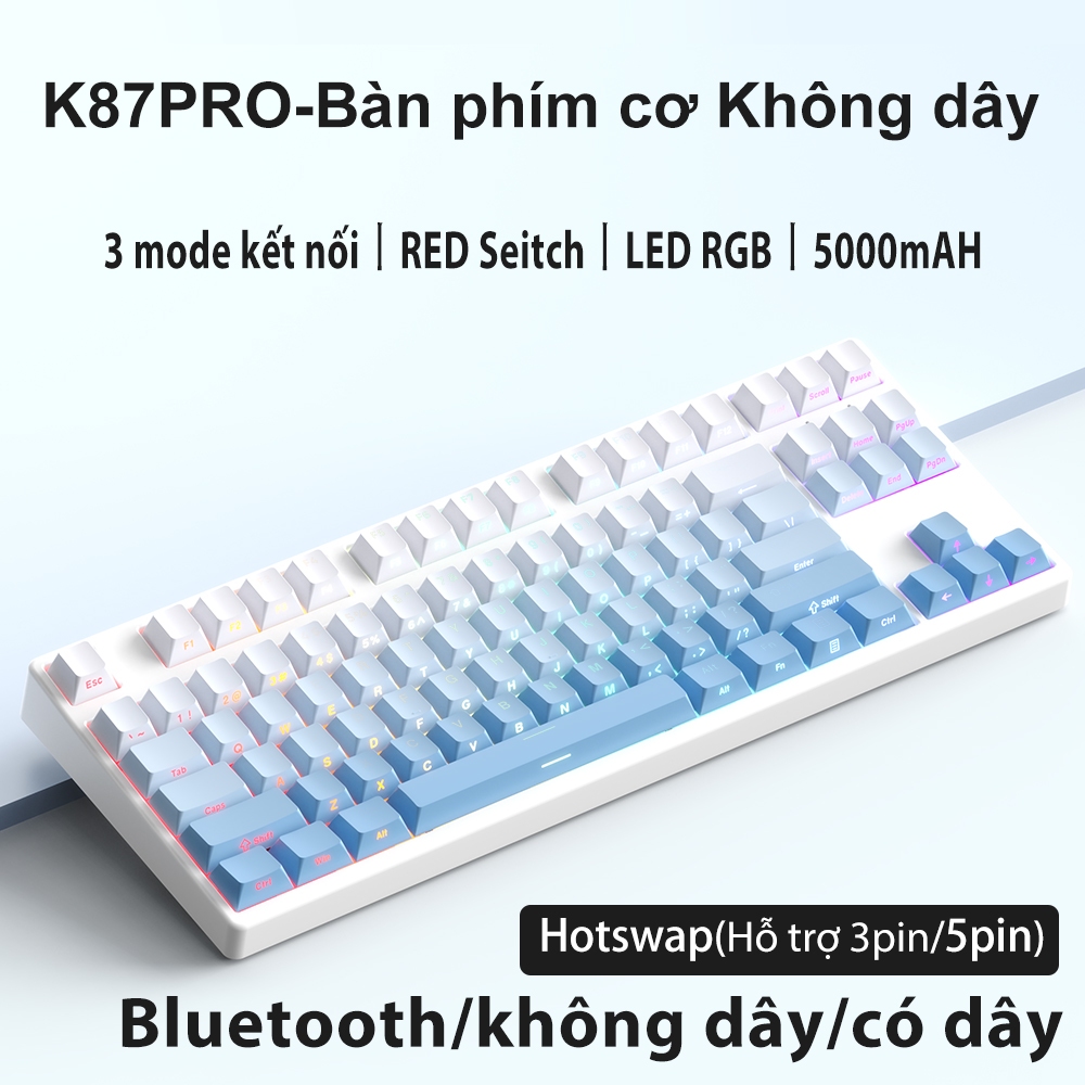 Bàn phím cơ gaming Không dây 2.4G/Bluetooth ONIKUMA Red switch 87 phím màu tím/xanh/hồng,có đèn RGB,cho máy tính/laptop | BigBuy360 - bigbuy360.vn