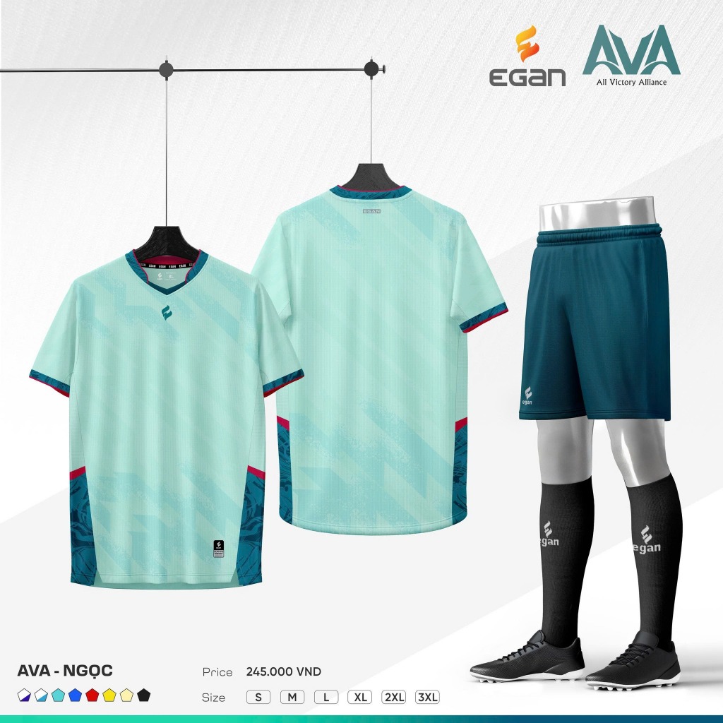 EGAN - Bộ Bóng Đá Egan AVA XANH NGỌC, Form áo chuẩn thi đấu, Logo sang trọng, Chất vải cao cấp