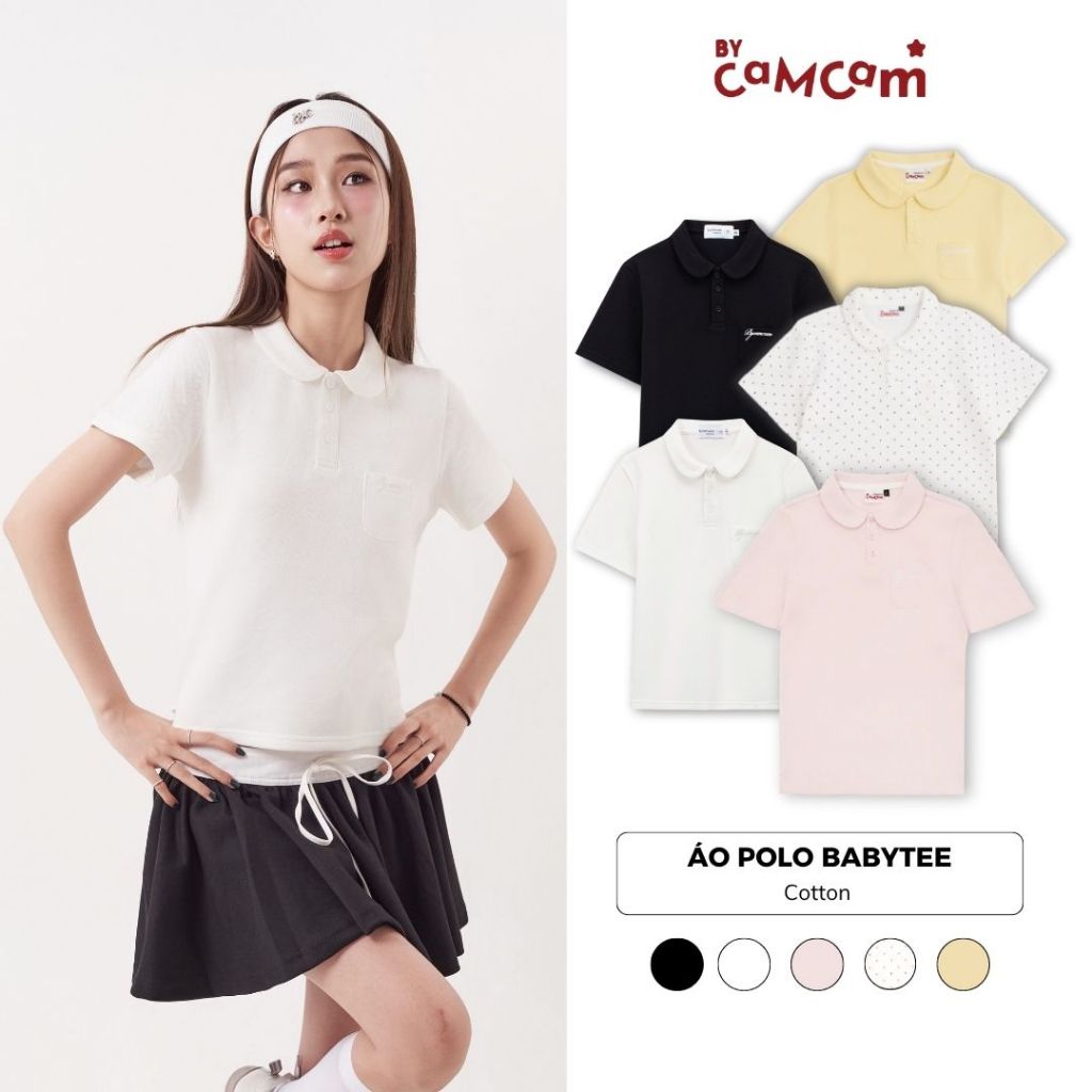 Áo Polo Basic Babytee Bycamcam Cho Nữ Vải Cá Sấu Cotton Logo Thêu Túi Ngực APN007