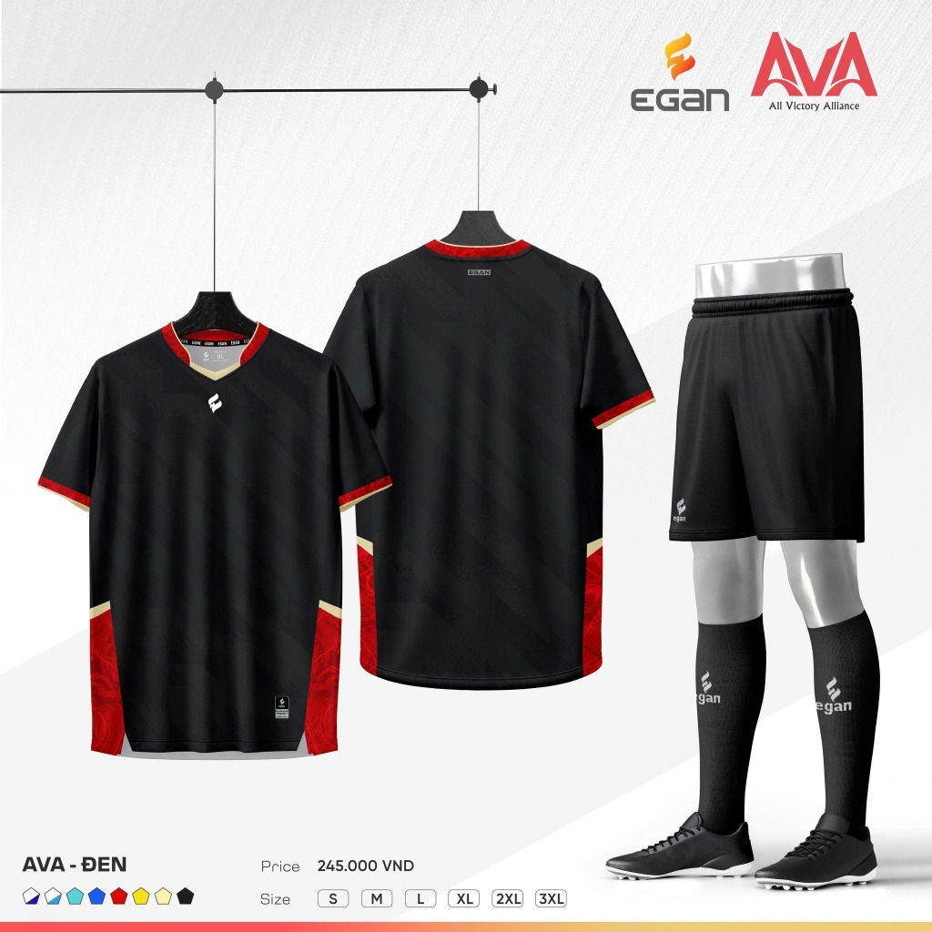 EGAN - Bộ Bóng Đá Egan AVA ĐEN, Form áo chuẩn thi đấu, Logo sang trọng, Chất vải cao cấp