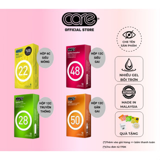 Combo Bao Cao Su CARE Siêu mỏng, Ôm Sát Hương Vani, Hương Dâu bcs có Gai, Gân Gai Hương Nhiệt Đới