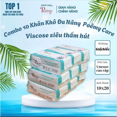 [CHÍNH HÃNG] Combo 10 gói khăn mặt khô đa năng Poemy Care  lau khô, lau ướt - Khăn lau dùng một lần