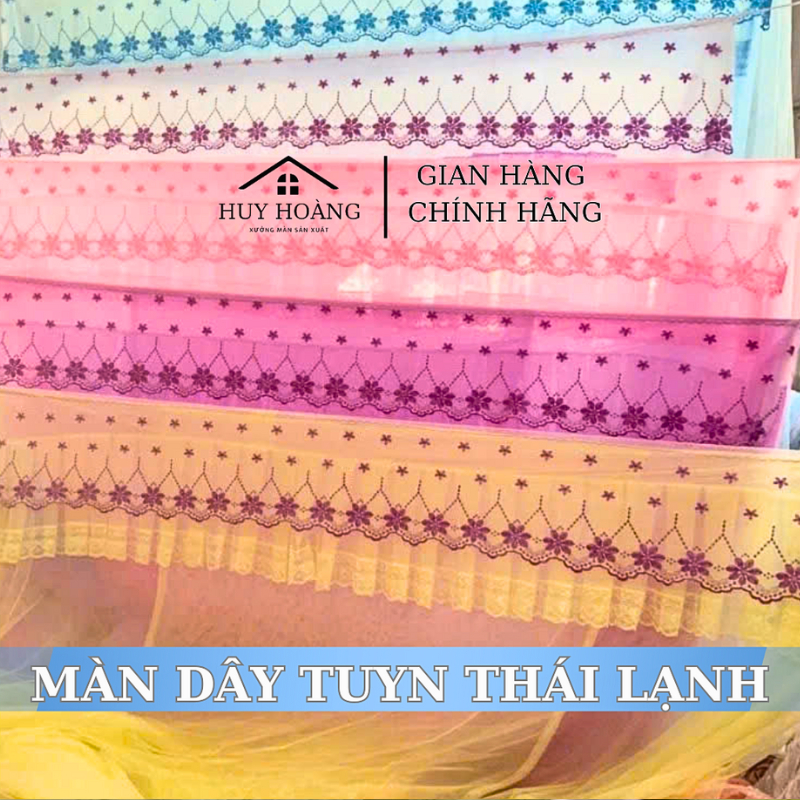 Màn / Mùng Dây Tuyn Thái Mắc 4 Góc - Mắc Màn Khung Họa Tiết Thêu Hoa  - Màn / Mùng Chống Muỗi - Xưởng Màn Huy Hoàng