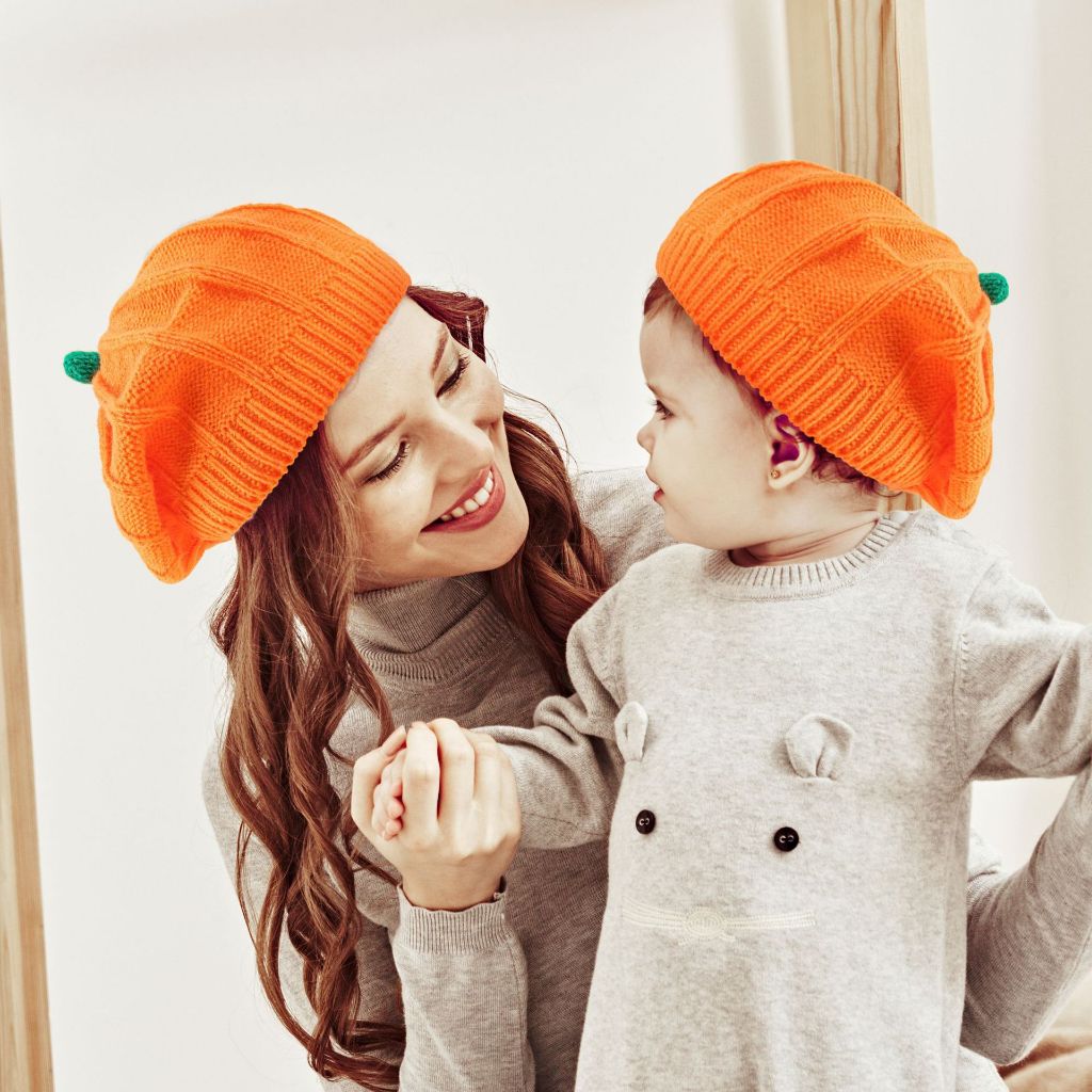 Mũ Len Đôi Cho Người Lớn Và Trẻ Em Giữ Ấm Mùa Đông Mẫu Halloween Bí Ngô M68
