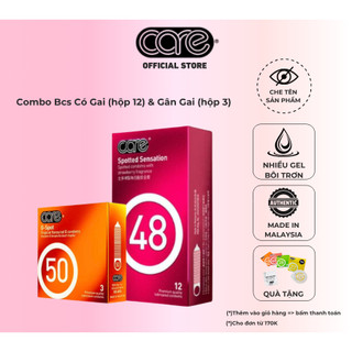  Combo bao cao su có gai gân mỏng nhiều gel kéo dài thời gian CARE 48 hộp 12 và CARE 50 hộp 3 - bcs 
