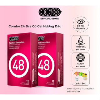  Combo 24 Bao Cao Su có gai CARE 48 Hương Dâu Kéo Dài Thời Gian Nhiều Gel Bôi Trơn Bcs gai li ti 