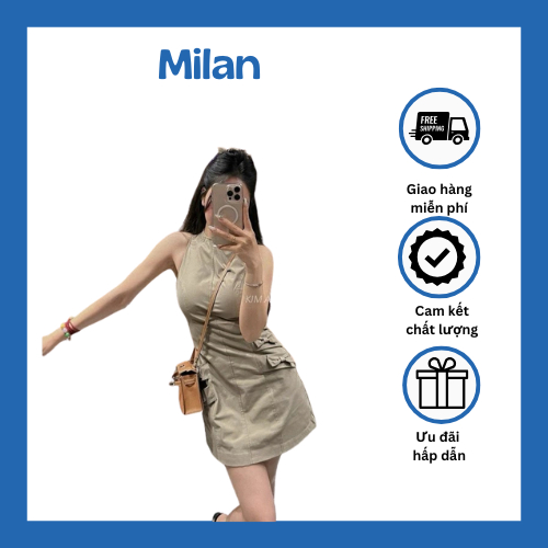 Váy Kaki Sát Nách 2 Lớp Dáng Suông Đính Nơ Bên Hông Siêu Xinh (V163)