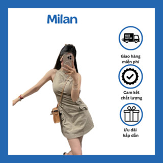 Váy Kaki Sát Nách 2 Lớp Dáng Suông Đính Nơ Bên Hông Siêu Xinh (V163)