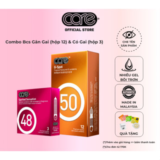 Combo Hộp 12 Bao Cao Su Có Gai Gân CARE 50 và Hộp 3 Bcs Gai CARE 48 Tăng Cường Gel Bôi Trơn