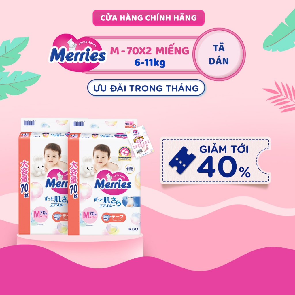 Combo 2 Tã/bỉm dán Merries Jumbo Đủ Size M70/L60