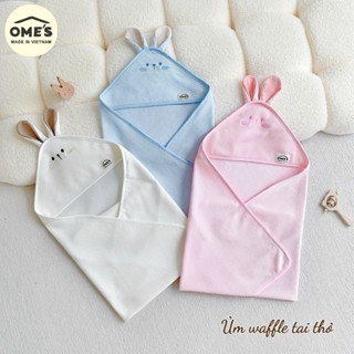 (Tặng khăn) Ủm Sơ Sinh Cotton Waffle OME’S Hình Thỏ – Chăn Ủ Thoáng Khí Mềm Nhẹ Cho Bé 0–6 Tháng, Co Giãn,Nhanh Khô(32)