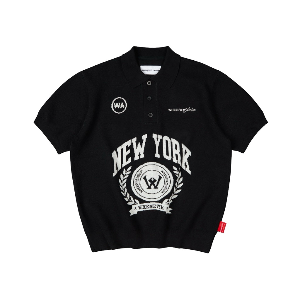 “WHENEVER” Áo Polo Len - NY KNIT POLO SHIRT / BLACK