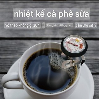 Nhiệt Kế Cơ Đo Cà Phê, Sữa, thức ăn bằng Inox Bọc Silicon chống thấm gồm kẹp Cố Định, Độ đúng ra Cao dùng Pha Chế