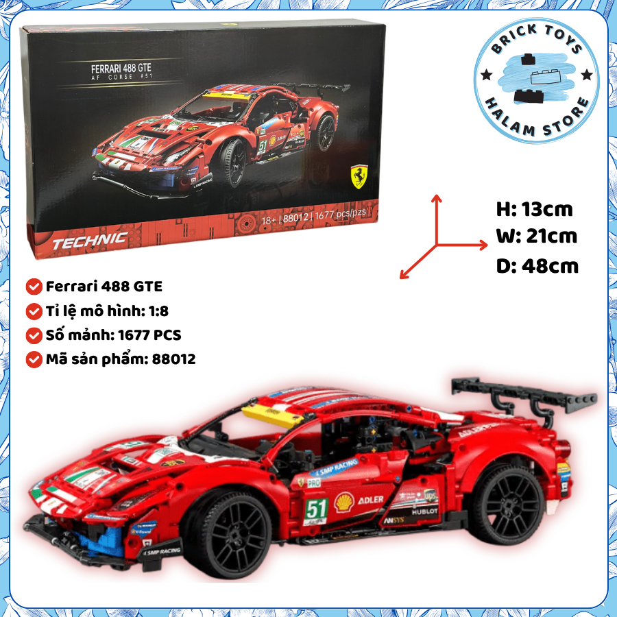 [Hỏa tốc HN] Đồ chơi lắp ráp Technic 88012 42125 - Mô hình lắp ghép siêu xe Ferrari 488 GTE