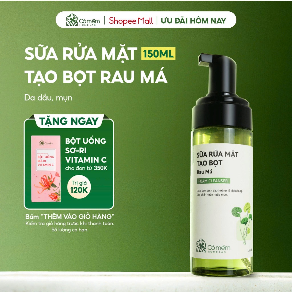 Sữa Rửa Mặt Tạo Bọt Mềm Mịn Làm Sạch Sâu Rau Má Cho Da Mụn Da Dầu Nhạy Cảm Cỏ Mềm 150ml