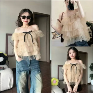 Áo nữ kiểu trễ vai ren nhiều tầng công chúa ( kèm nơ )