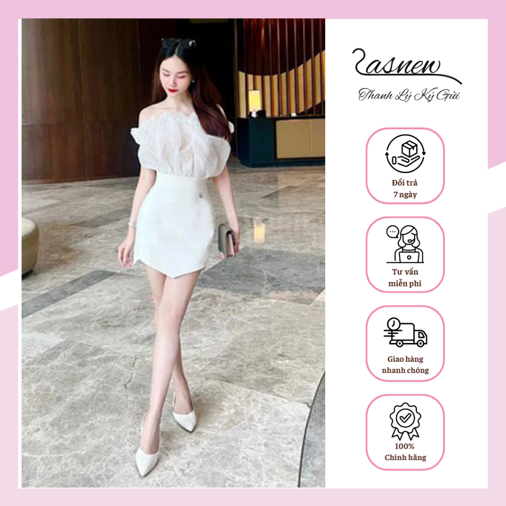 [THANH LÝ] Đầm ngắn phối voan trễ vai dáng ôm nhẹ màu trắng SOYOUNG phù hợp đi tiệc, sự kiện