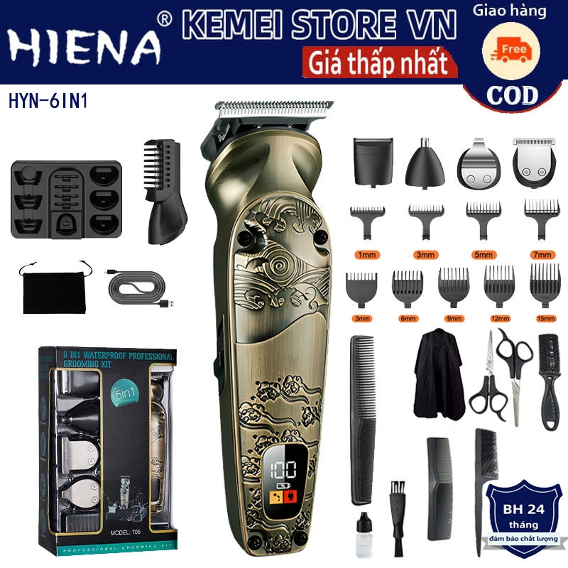  Máy Cạo Lông Cắt Tóc Tỉa Lông Mũi Lông Mày 6 in 1 tông đơ cắt tóc Đa Năng Cạo Râu Tỉa Lông Bikini Lưỡi Thép Không Gỉ Màn 