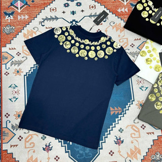  Áo phông nam nữ Premium Cotton cao cấp in hoạ tiết Đe gờ hoa văn hình đồng xu quanh cổ hai mặt boy phố 