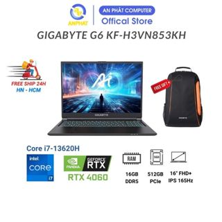 Laptop GIGABYTE G6 KF-H3VN853KH (Intel Core i7-13620H | 16 inch FHD + 165Hz | RTX 4060 8GB | 16GB | 512GB | Win 11 | Đen