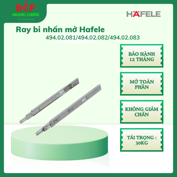 Hafele Ray Bi Nhấn Mở – Lắp Ngăn Kéo Tủ Bếp, Không Cần Tay Nắm, Êm Nhẹ – Thép Mạ Kẽm Cao Cấp - CHB