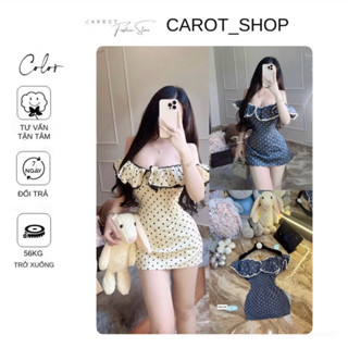 VHT01 “ BÈO BI “ Đầm ôm body dáng trễ vai phối bèo ren đen nhún by CarrotShop