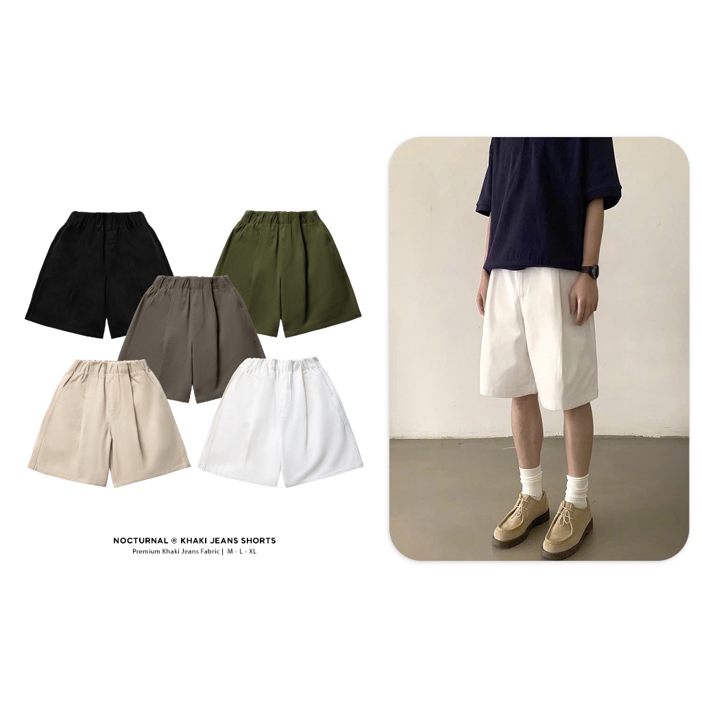 Quần Short Kaki Jeans Xếp Li Form Ngang Gối NOCTURNAL Kaki Jeans Shorts Unisex Nam Nữ Local Brand
