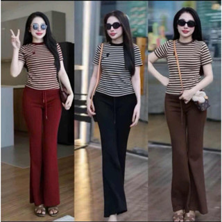  Đồ bộ nữ set đồ bộ quần ống loe có túi và áo ngắn tay lai bầu thêu gấu thun gân lạnh đồ mặc nhà 