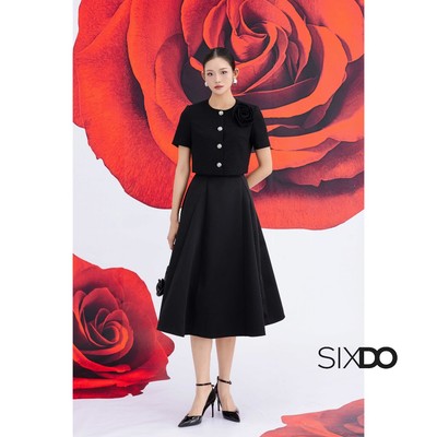 Chân váy đen xoè taffeta SIXDO (Black Taffeta Flared Skirt)