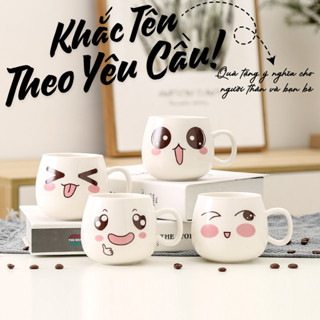 [Không Nắp Thìa] Cốc sứ biểu cảm EMOJI dễ thương + KHẮC TÊN theo yêu cầu cá nhân hoá ly sứ quà tặng