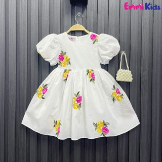 B59- EMMIKIDS Váy cho bé gái hoa nhí Xanh Đỏ, đầm trẻ em Chất tơ bông mềm mại (10-34kg)