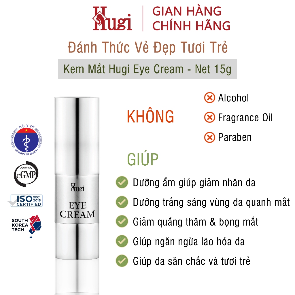   HuGi  Kem Mắt Retinol Trẻ Hóa Giảm Nhăn Mờ Thâm Ngăn Ngừa Lão Hóa 15g 