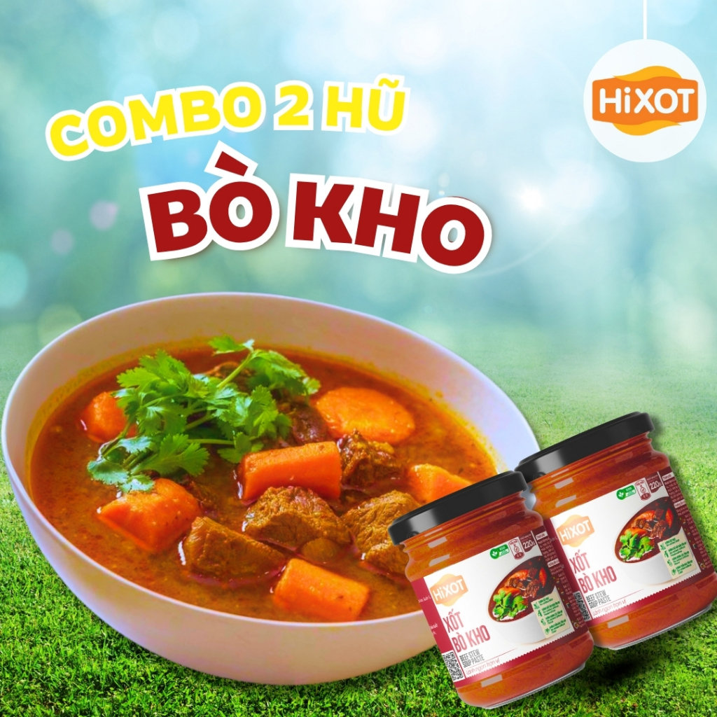 COMBO 2 HŨ 220GRAM Sốt Gia Vị Bò Kho HiXOT, gia vị nấu bò kho, bò sốt vang, NẤU CHAY MẶN