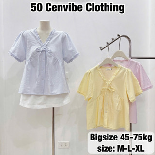 Áo Sơ Mi Nữ Cổ Tim Bèo Buộc Nơ Dáng Babydoll Có Bigsize 45-75kg Phong Cách Korea Chất Thô Boi (50 Cenvibe Clothing) #324